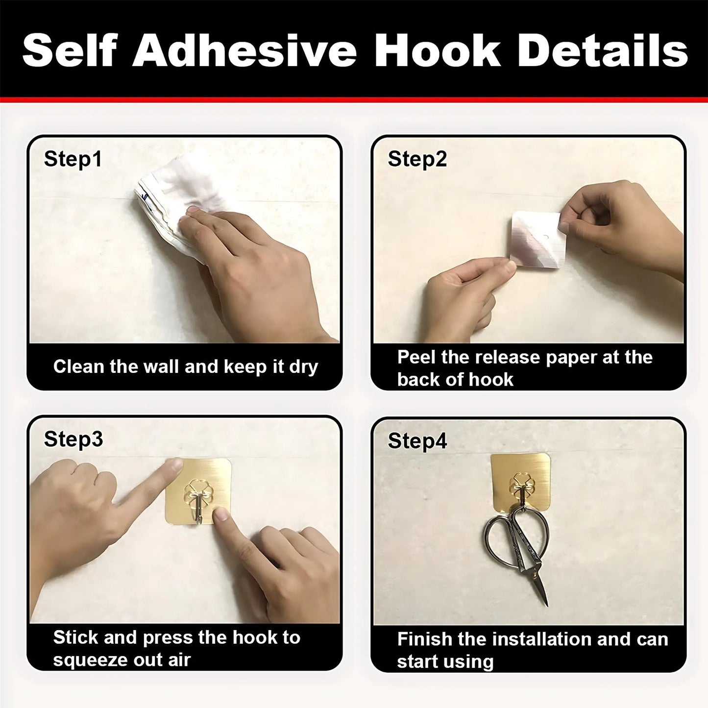 Plastic Adhesive Sticky Waterproof and Oil Proof, Wall Hook (5.5×3.5 Cm & 10 Pc)