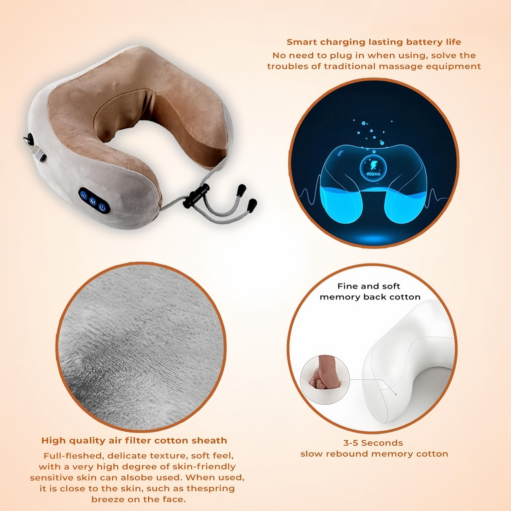 U-Shaped Travel Neck Massage Pillow With C type Charging