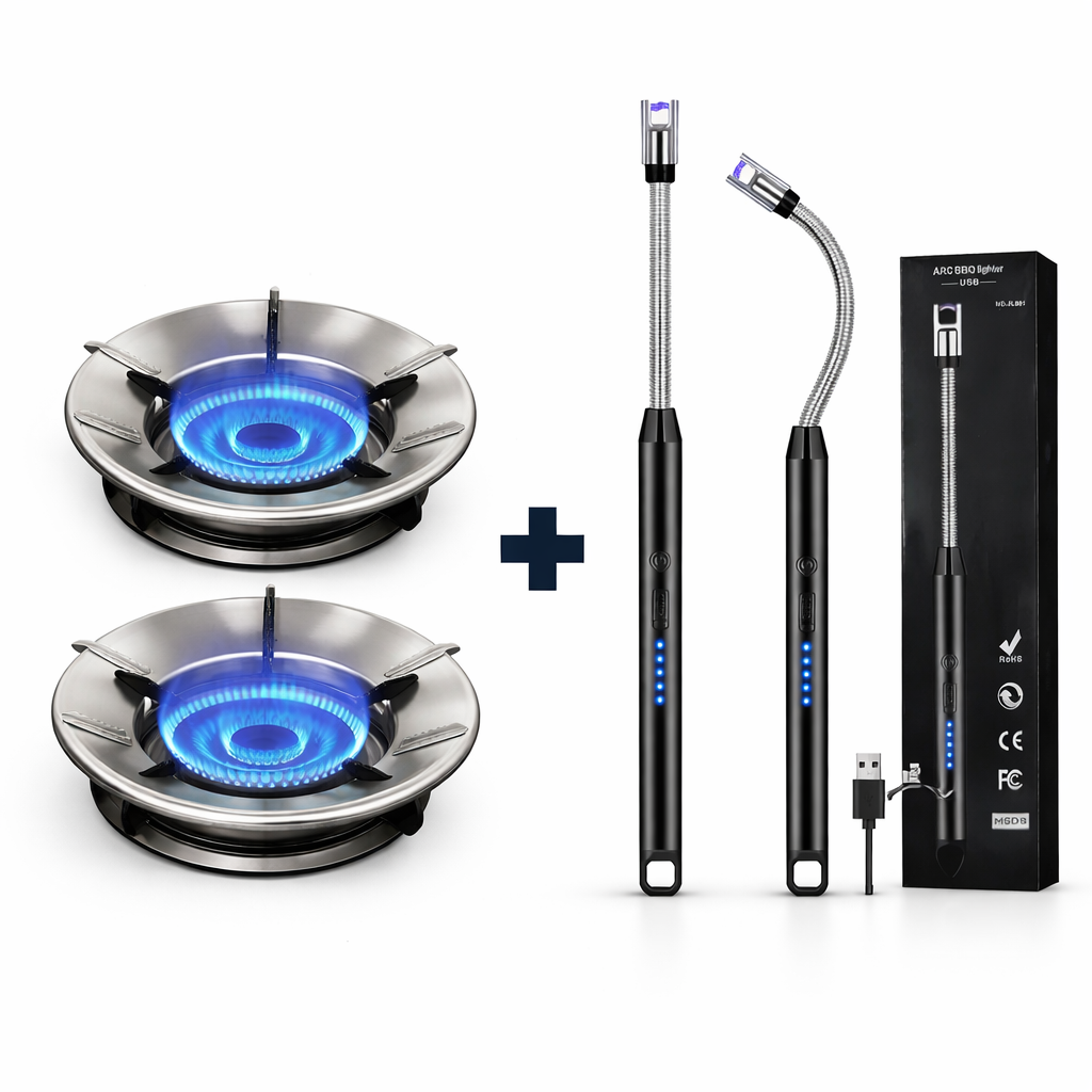 Pack of 2 Gas Saver Burner Stand And RECHARGABLE ELECTRIC LIGHTER for Kitchen