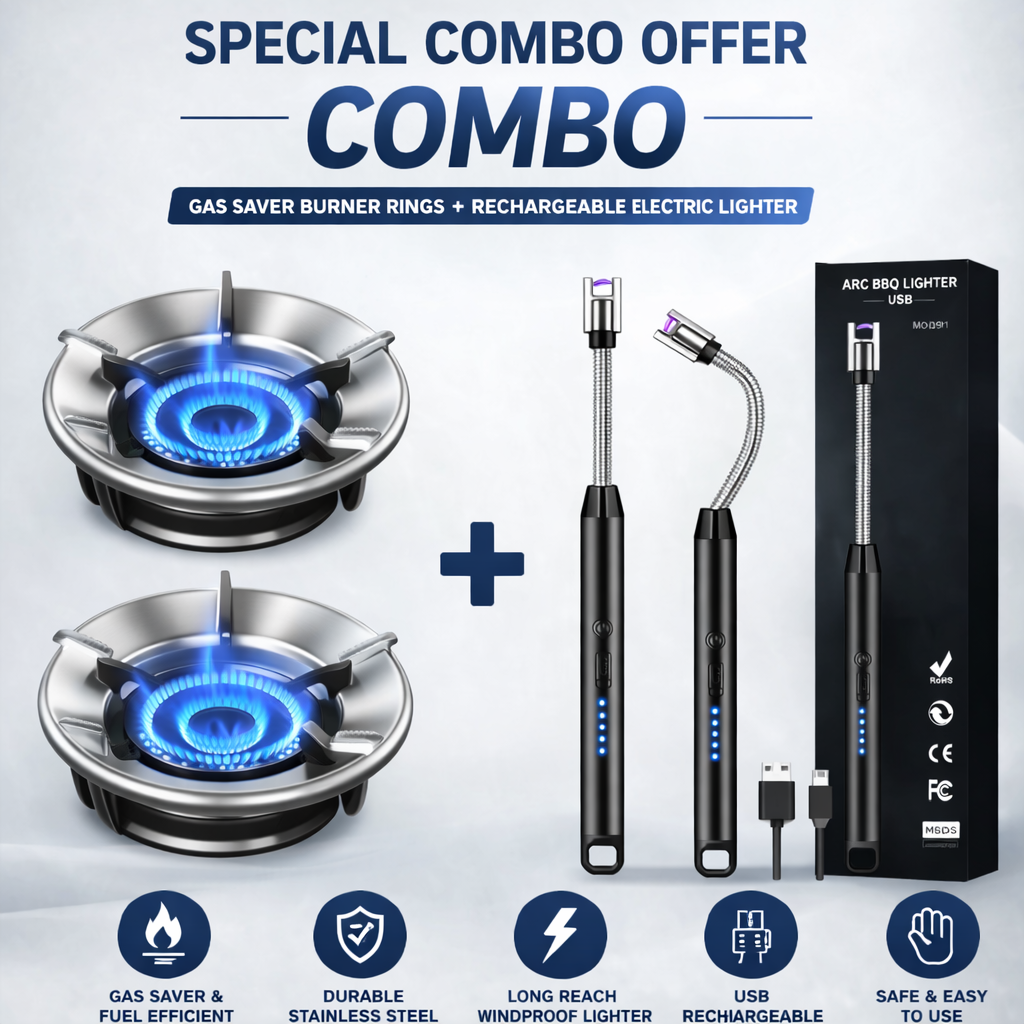 Pack of 2 Gas Saver Burner Stand And RECHARGABLE ELECTRIC LIGHTER for Kitchen