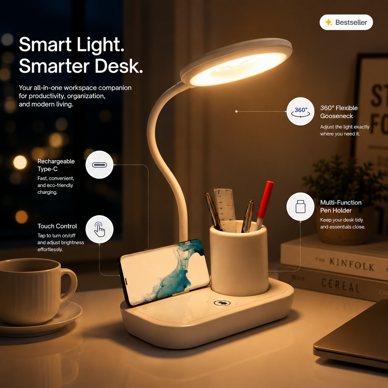 3 IN 1 LED LAMP (White, warm, natural light )